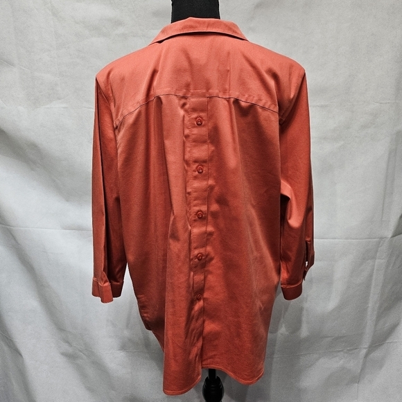 Chico's Burnt Orange Embroidered Floral Back Button Up Top Sz U.S. 15 or 3 Chico - Picture 5 of 8